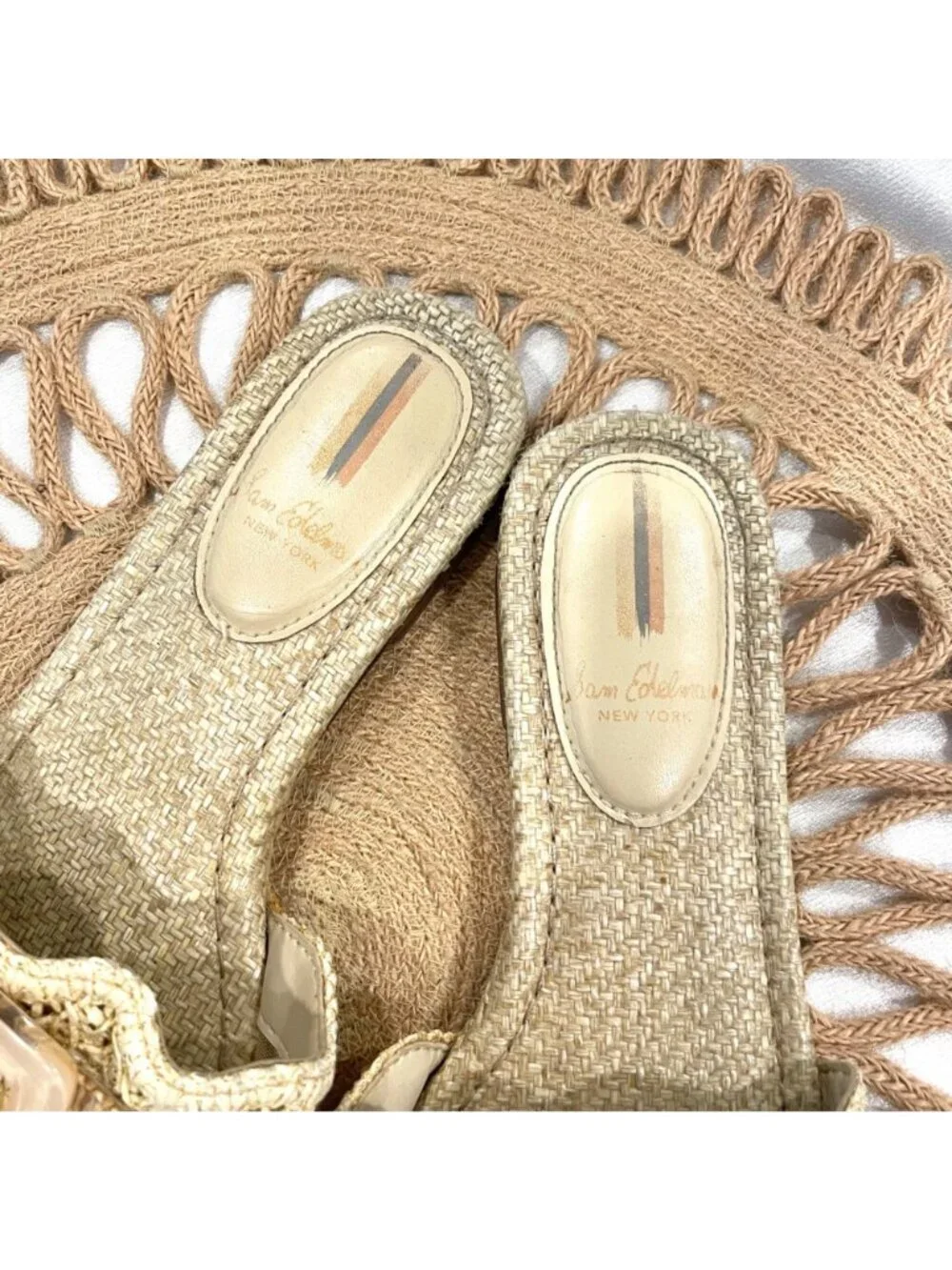 Sam Edelman Bambi Raffia Buckle Slide Sandal Tan Buttercup Size 6.5